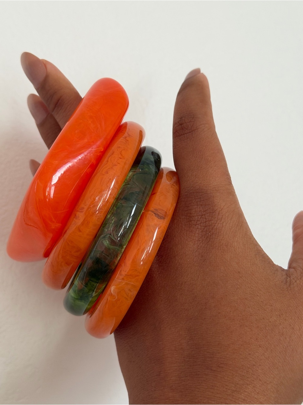 Orange and Green Resin Bangle Set - Fashion Jewelry